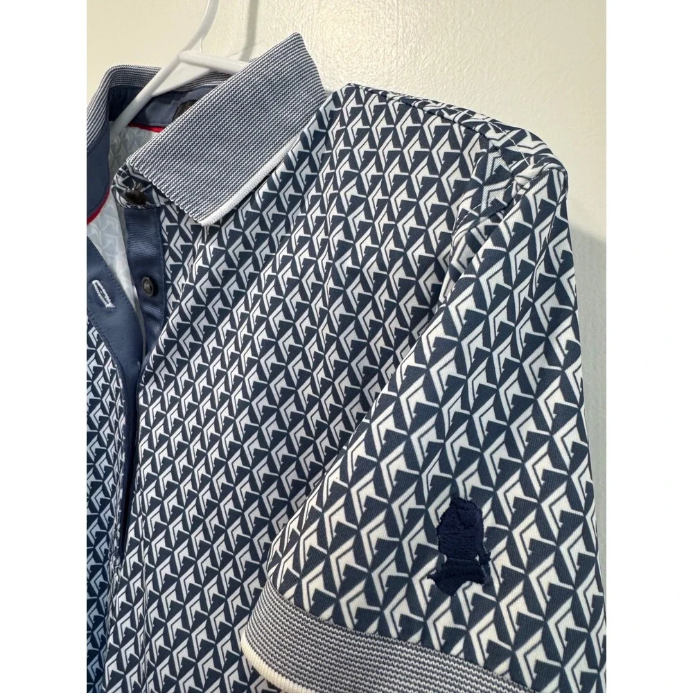 GREYSON Women's Golf Polo Shirt Size S Blue Geometric Print Short Sleeve - Picture 8 of 9